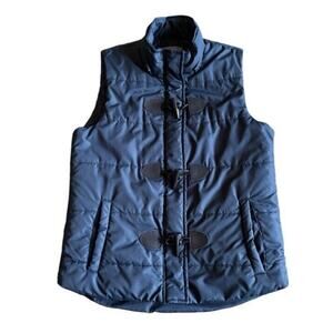 Bagatelle Vest Navy Quilted Size Small Toggles Zip Snap Button Cabin Lodge Fall